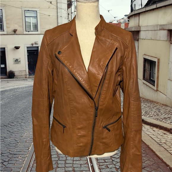 Jackets & Blazers - Camaieu brown leather Moto Jacket size 12